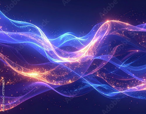 Wallpaper Mural Luminous, wave-like forms glow with vibrant purple and gold Torontodigital.ca