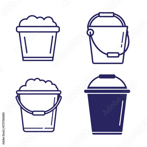 Vector illustration of buckets filled with sand and simple outlined designs