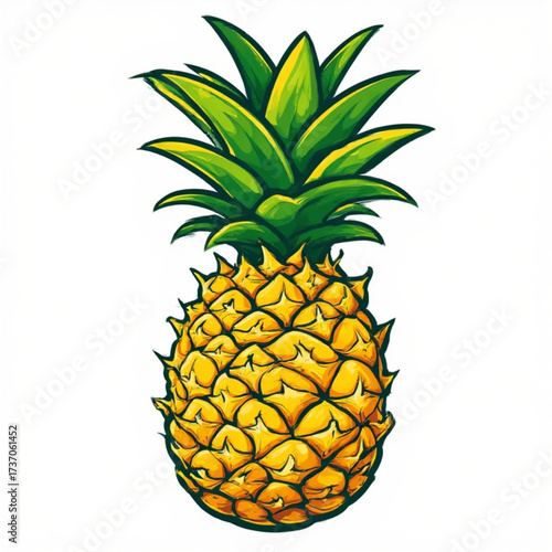 A vibrant illustration of a ripe pineapple with detailed texture and green crown.