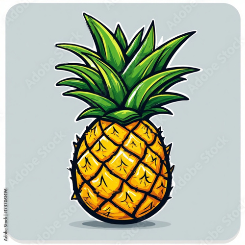 A stylized illustration of a ripe pineapple, showcasing its spiky texture and leafy crown.
