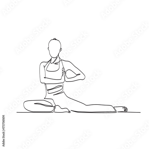 Continuous Line Drawing of a sketch of a woman's yoga pose Sitting Position with One Leg Outstretched.
