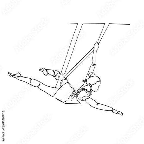 Continuous Line Drawing of a balanced aerial yoga pose sketch