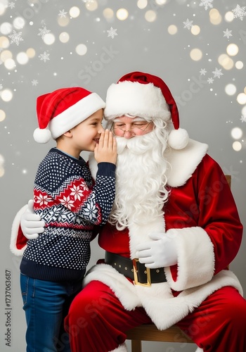 Christmas celebration with santa claus and child - festive winter holiday scene for greeting cards or posters