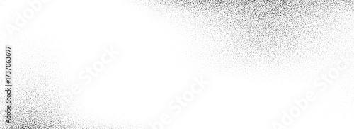 Black dotted grainy gradient texture. Stippled sandy grit overlay. Grunge sprayed noise background. Rough distressed dotwork backdrop with dust, particles, speckles. Vector subtle specks wallpaper