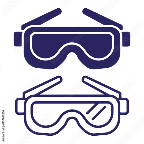 Vector illustration of two different styles of safety goggles suitable for workplace or lab