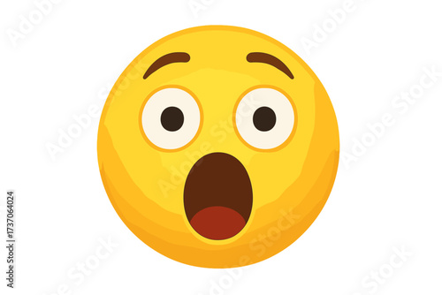 Surprised face emoji vector icon. Shocked emoticon with open mouth and wide eyes. Wow expression smiley character. Amazed cartoon emotion symbol for web and mobile apps design.