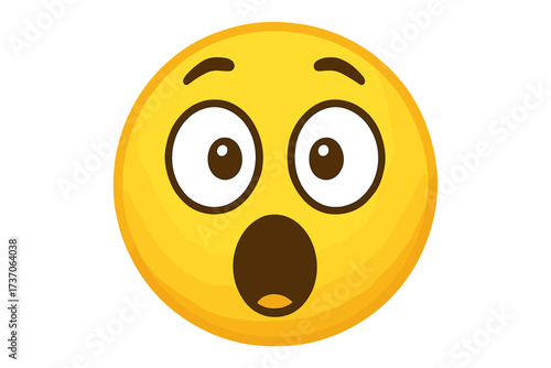 Surprised emoji face vector illustration. Shocked yellow smiley character with open mouth and wide eyes. Wow expression emoticon icon for web and chat. Isolated cartoon.