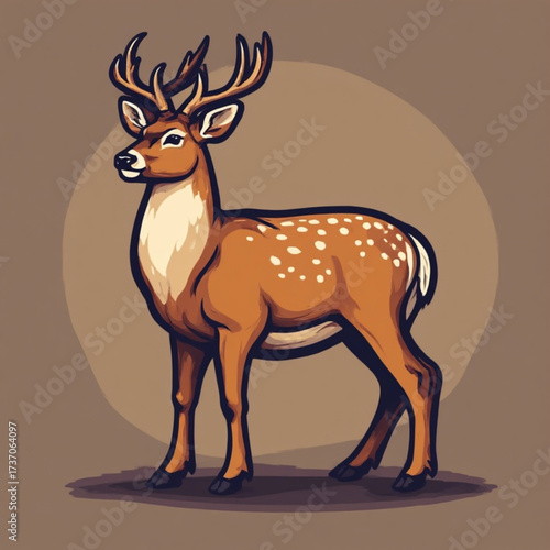 A stylized illustration of a majestic deer standing proudly, showcasing its antlers and spotted coat.