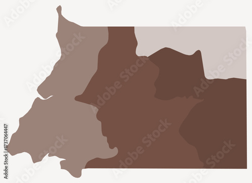 Map of Equatorial Guinea with regions. Just a simple country border map with region division. Brown color palette. Flat Equatorial Guinea shape with administrative division. Vector illustration.