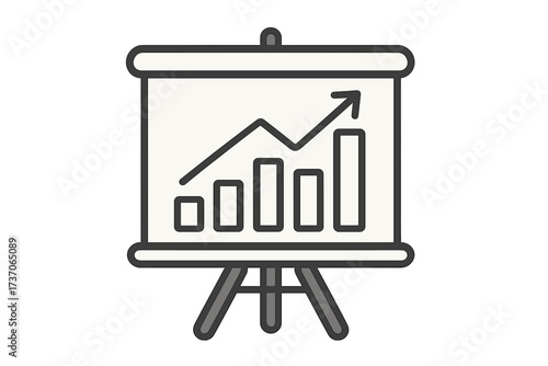 Growth chart on a presentation board. Vector icon of a business graph with an upward arrow. Concept of financial success, profit growth, data analysis, and marketing report.