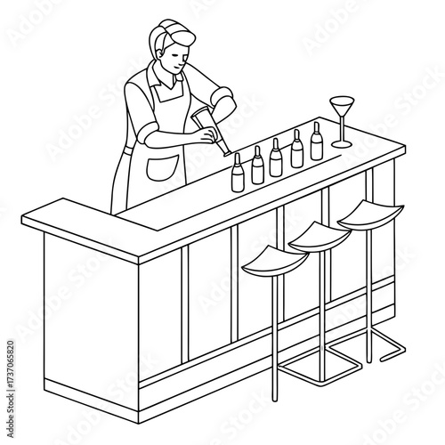 Vector art of bartender at bar