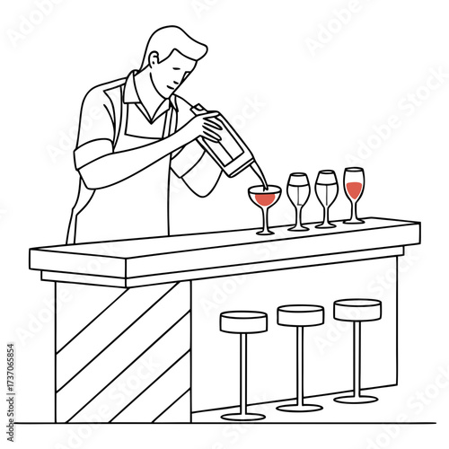 Vector art of bartender pouring drinks at bar