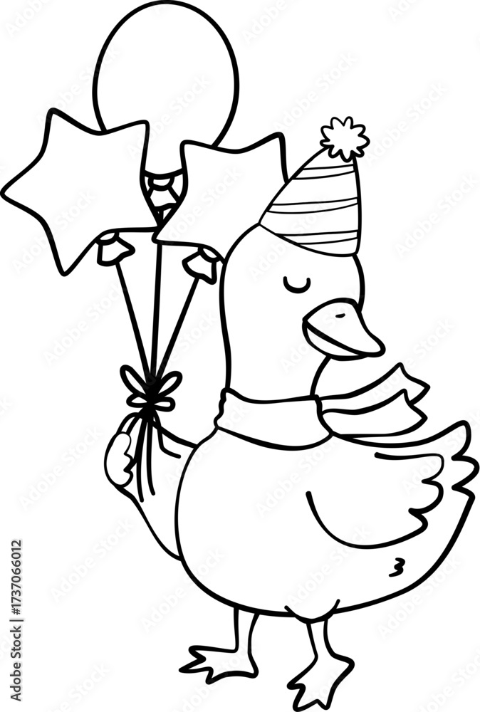 Obraz premium Goose Party Christmas Coloring Clipart, Line Art Holiday Goose Stamps