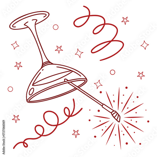 Vector art of celebration with glass and sparkler