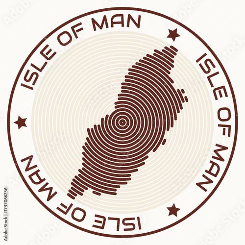 Isle of Man map with round title. Country shape rings. Isle of Man text around the country boundary shape. Trending vector illustration.