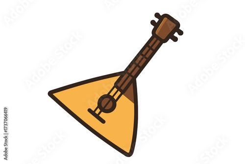 Balalaika vector icon. Russian folk string musical instrument. Simple flat cartoon graphic. Traditional triangle wooden guitar symbol for design. Music logo illustration.
