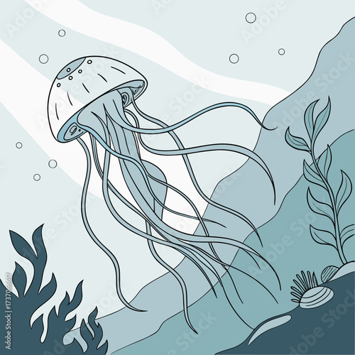 Vector art of jellyfish in the sea vector