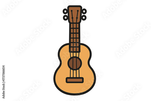 Guitar icon, music instrument symbol. Vector cartoon illustration of an acoustic or ukulele guitar. Isolated flat design graphic element for concert, band logo or web app.