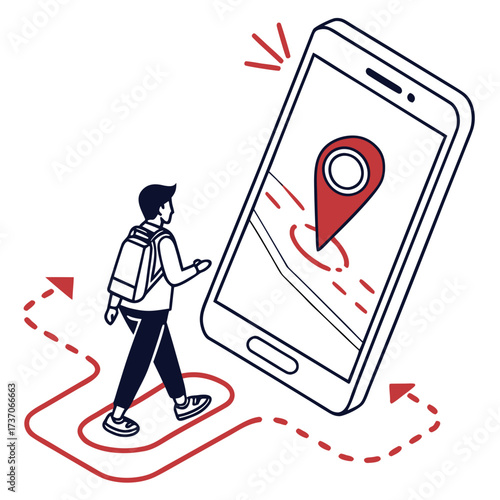Vector art of man using navigation app on phone