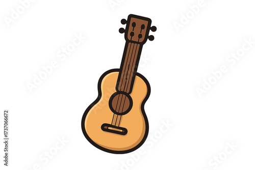 Acoustic guitar vector icon isolated on white. Classic wooden stringed musical instrument symbol for music concept. Simple cartoon flat design illustration for concert or lesson.