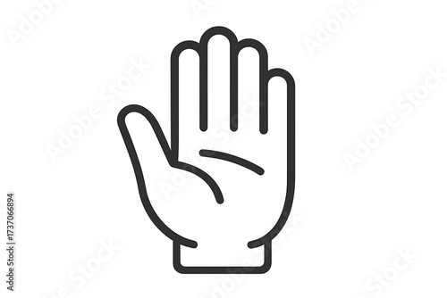 Hand gesture line icon. Open palm for stop, high five, vote, or help sign. Simple minimalist black outline symbol for communication. Vector illustration isolated on white.