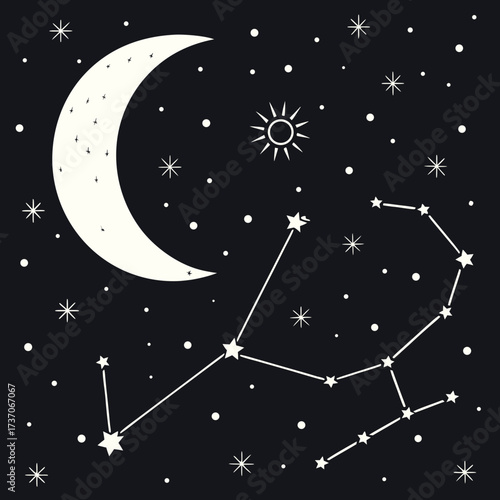 Vector art of scorpio constellation with moon