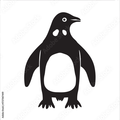 A black and white illustration of a penguin standing on a white background.