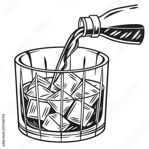Vector art of whiskey is poured into a glass