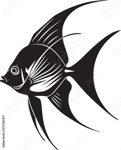 A black and white illustration of a fish with long, pointed fins against a plain background.
