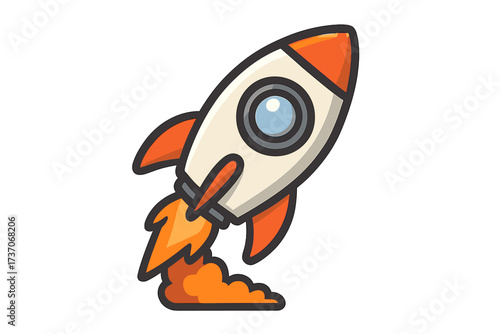 Rocket launch vector icon. Spaceship startup business concept. Space mission symbol. Cartoon shuttle flying up. Speed, power and innovation creative idea. Flat illustration.