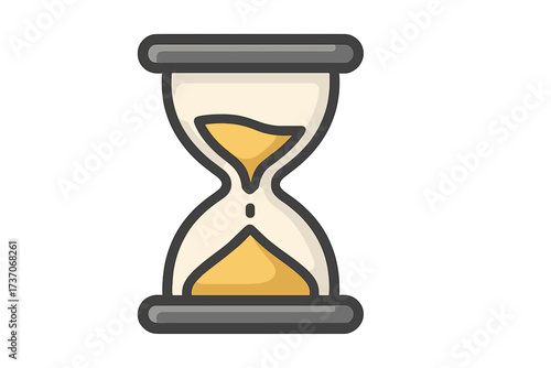 Sand timer vector icon. Hourglass symbol of deadline, time management, countdown, urgency. Metaphor for waiting, patience, history, process, passing time. Old clock cartoon.