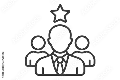 Leader icon, leadership concept. Business team, teamwork symbol. Manager, boss, speaker. VIP, success. Main person. Talent, recruitment, headhunting. Line vector illustration.