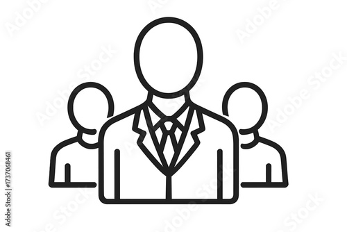 Business leader with team line icon. Symbol of leadership, management, and teamwork. Group of people, corporate staff, and workforce illustration. Vector for organization.