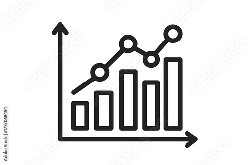 Growth chart icon for business strategy and data analysis. Vector line graph showing financial progress, market increase, and investment return. Infographic statistics symbol.