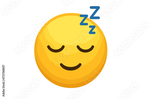 Sleepy emoticon vector, cute smiling face with closed eyes and peaceful expression, sleep concept emoji illustration, relaxing mood icon with zzz signs, transparent background