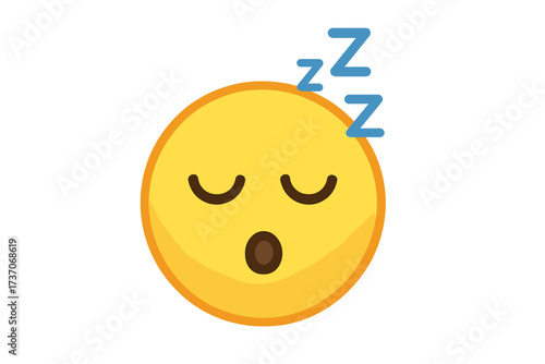 Cute sleeping emoticon vector illustration, peaceful smiley face with closed eyes and snore zzz, transparent background, emotive expression clipart for digital design