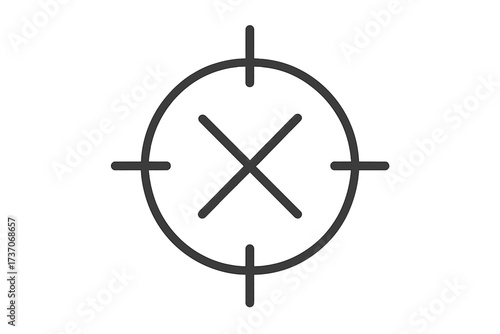 Wrong target vector icon. Failed goal, mistake, error concept. Crosshair with rejection X mark. Business objective not achieved. Aim missed. Simple linear symbol for cancellation or failure.