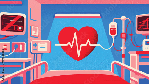 Love and Medical Pulse Illustrator Artwork Banner Background Design Template 