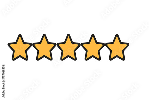 Vector 5 star rating icon, trendy logo design with transparent background, quality review symbol, five stars in a row, rating system graphic, modern vector illustration