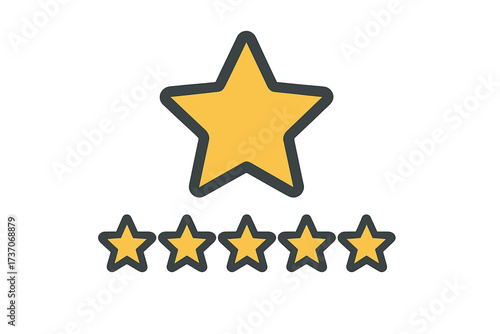 Trendy 5 Stars Rating Icon, Vector Logo Design, Bright Yellow Star Set, Transparent Background, Modern Rating Symbol, Quality and Feedback Concept, Clean Vector Illustration