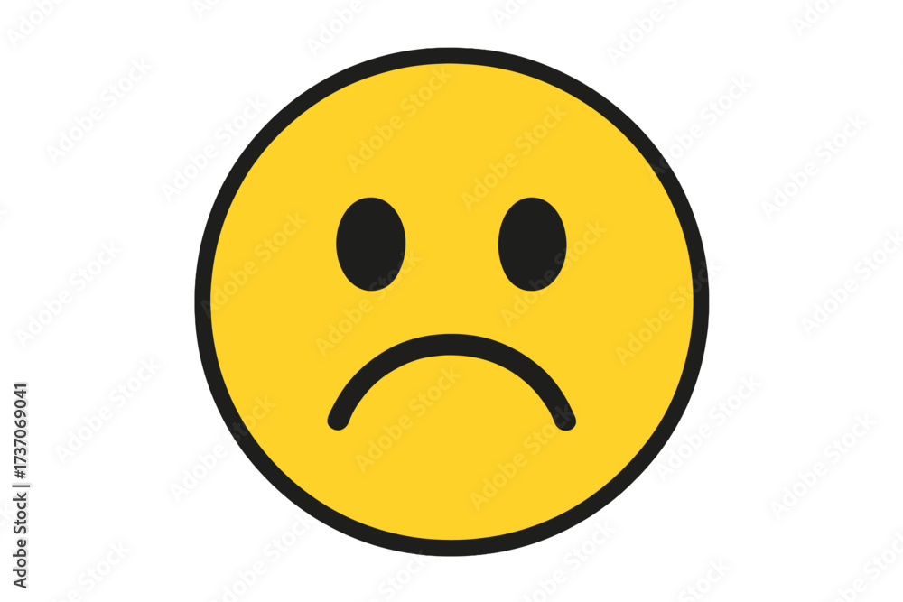 Fototapeta premium Upset emoticon vector, sad smiley face illustration, yellow unhappy emoji icon with transparent background, expressive facial expression, negative emotion symbol