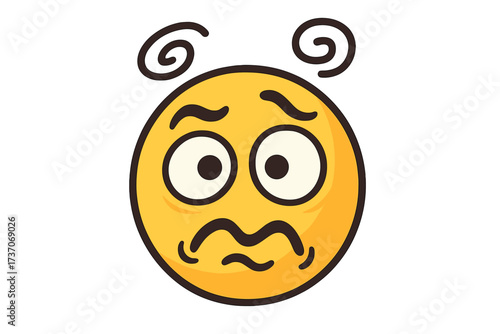 Upset confused emoji emoticon, crazy dizzy face expression vector, nervous worried smiley icon, funny cartoon emotion illustration, transparent background digital graphic