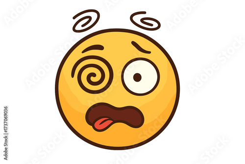 Upset dizzy emoji emoticon vector illustration with spiral eyes and tongue out, crazy face expression, mental confusion and frustration concept, isolated transparent background