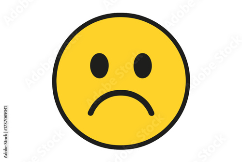 Upset emoticon vector, sad smiley face illustration, yellow unhappy emoji icon with transparent background, expressive facial expression, negative emotion symbol
