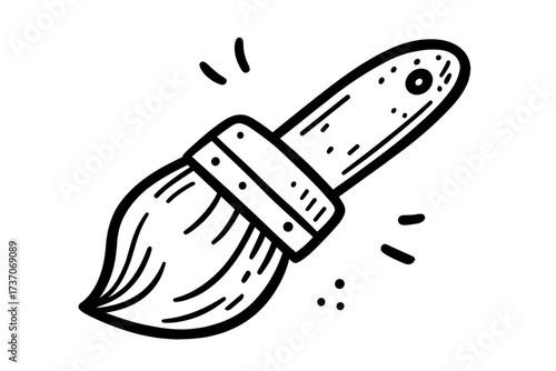 Hand-drawn vector paint brush illustration with wooden handle and bristles, artistic tool design, painting equipment, creative brushstroke element, transparent background vector graphic