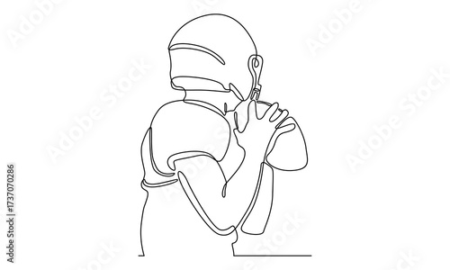 Continuous line of American football player holding a ball