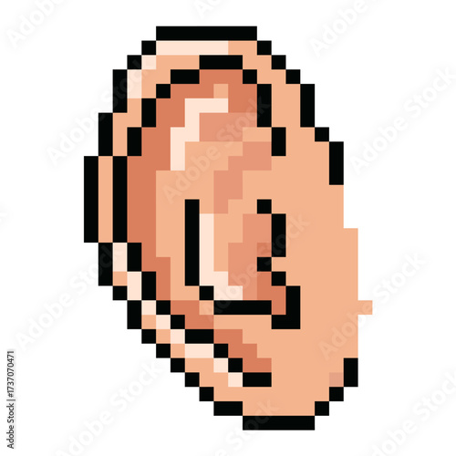 Pixel human ears icon vector. Ideal for listening, audio, and hearing themes. This digital graphic is perfect for applications and websites related to sound, communication, and volume settings.