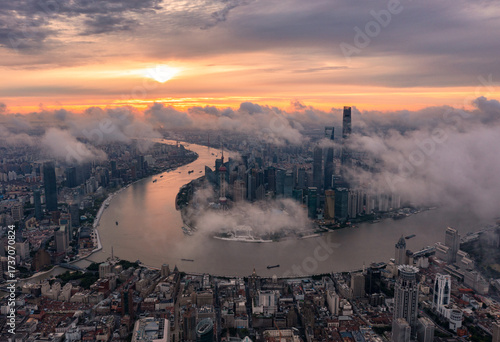 Canvas Print sunrise over shanghai city