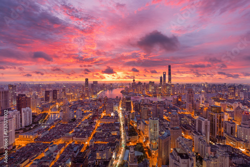 Photography sunrise over shanghai city