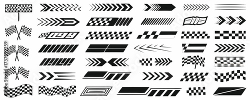 Racing cars and race car stripes set, checkered flag, finish line, motocross labels, dynamic lines, motorsport, racing stripe speed, automotive competition